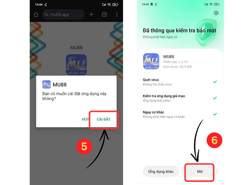 hướng dẫn tải app android mu88 bước 5 và 6